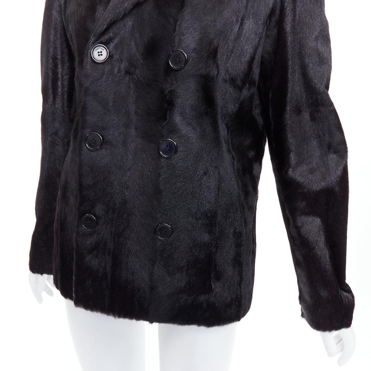 SAINT LAURENT 2017 black goat fur double breasted coat jacket FR44 2XL For Sale 4