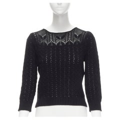 SAINT LAURENT 2017 black lace insert woven lattice knit pullover sweater L