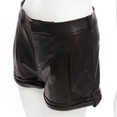 SAINT LAURENT 2017 black lambskin leather high waisted cuffed shorts FR36 S