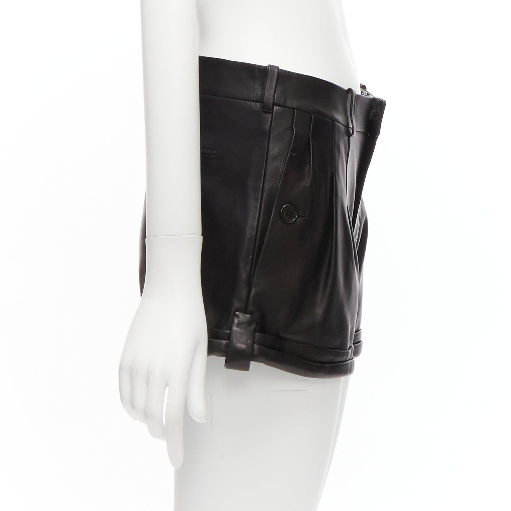 Women's SAINT LAURENT 2017 black lambskin leather high waisted cuffed shorts FR36 S For Sale