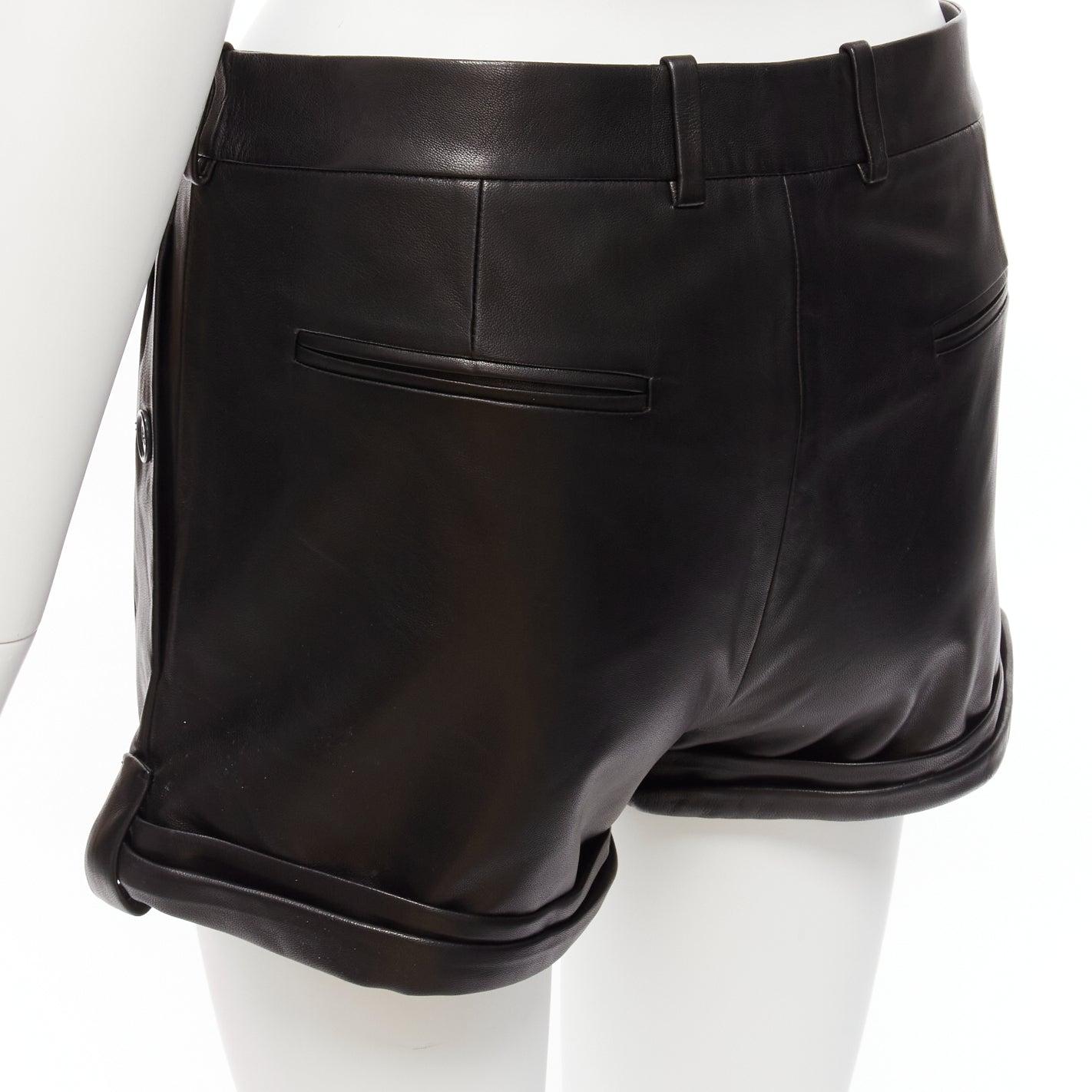 SAINT LAURENT 2017 black lambskin leather high waisted cuffed shorts FR36 S For Sale 3