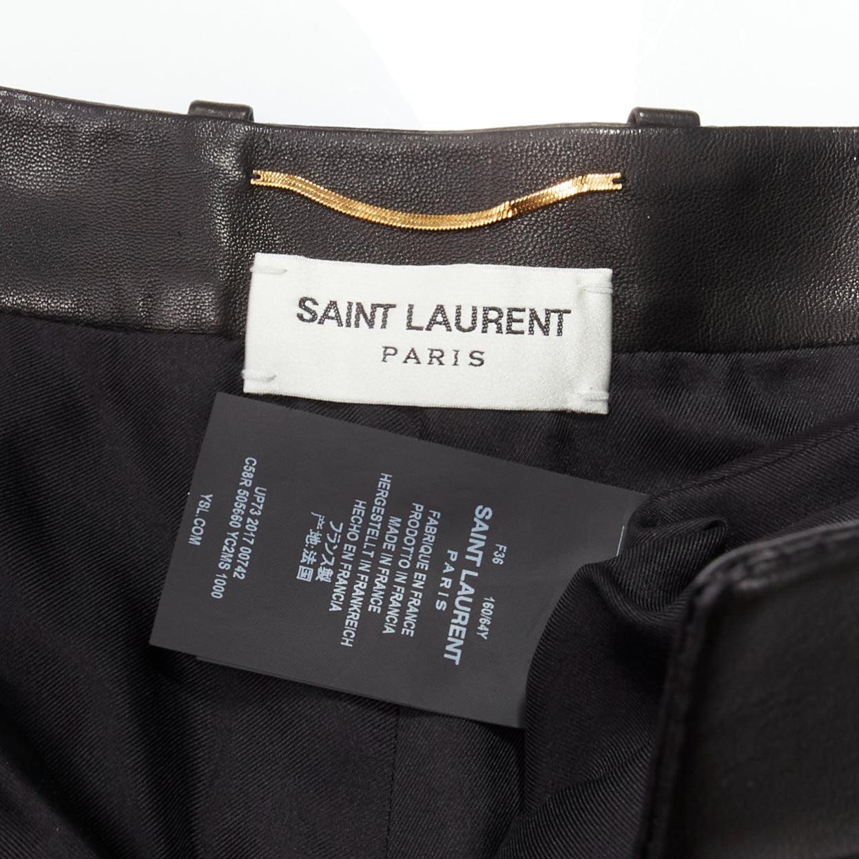 SAINT LAURENT 2017 black lambskin leather high waisted cuffed shorts FR36 S For Sale 4