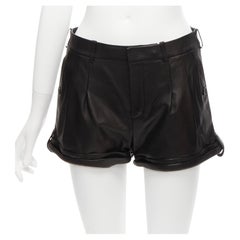 Vintage SAINT LAURENT 2017 black lambskin leather high waisted cuffed shorts FR36 S