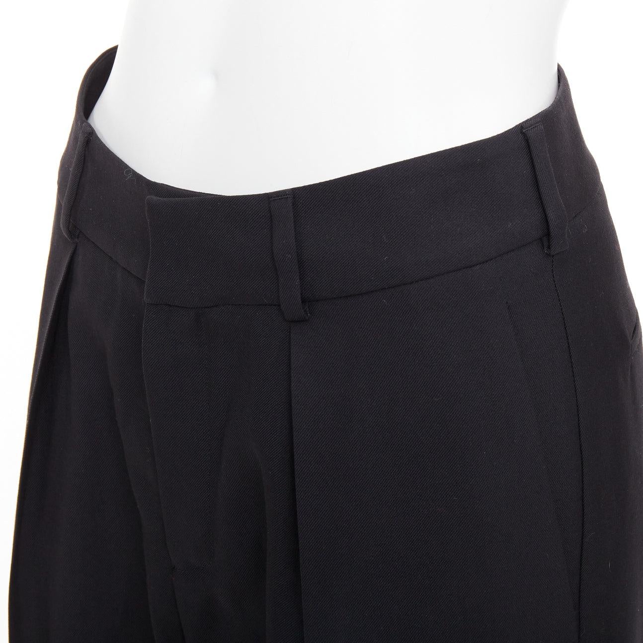 Black SAINT LAURENT 2017 black wool pleat front tapered silk lined trousers FR36 S For Sale