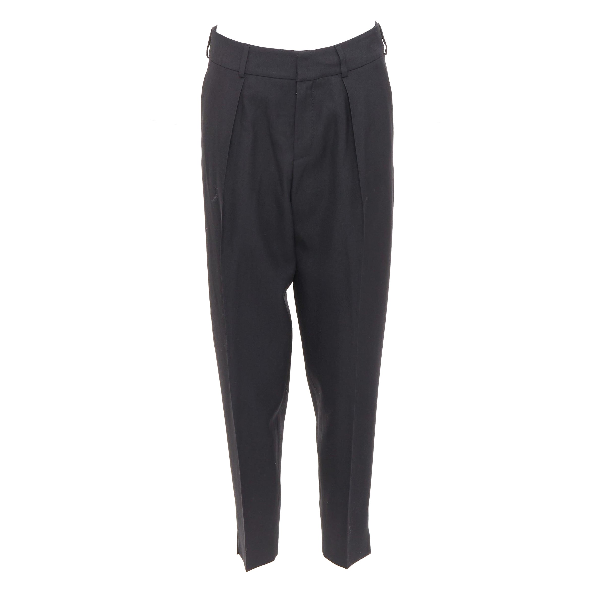 SAINT LAURENT 2017 black wool pleat front tapered silk lined trousers FR36 S