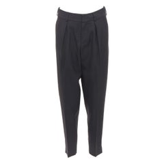 SAINT LAURENT 2017 black wool pleat front tapered silk lined trousers FR36 S