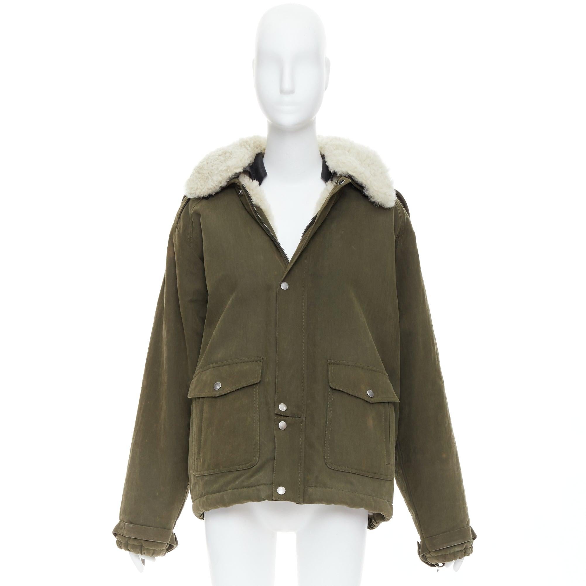 SAINT LAURENT 2017 cream full shearling lined cotton utility parka coat FR40 L 6