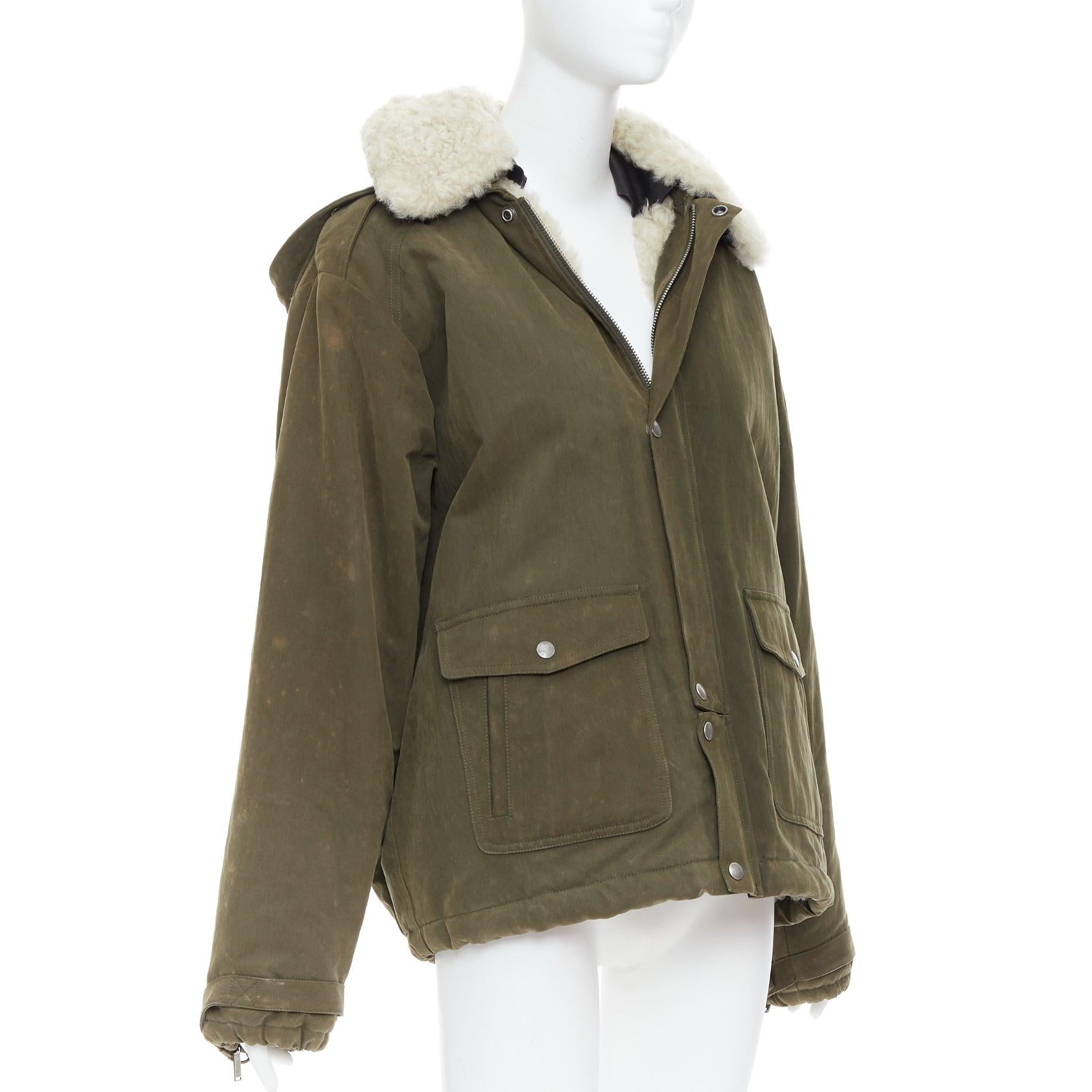 Women's SAINT LAURENT 2017 cream full shearling lined cotton utility parka coat FR40 L