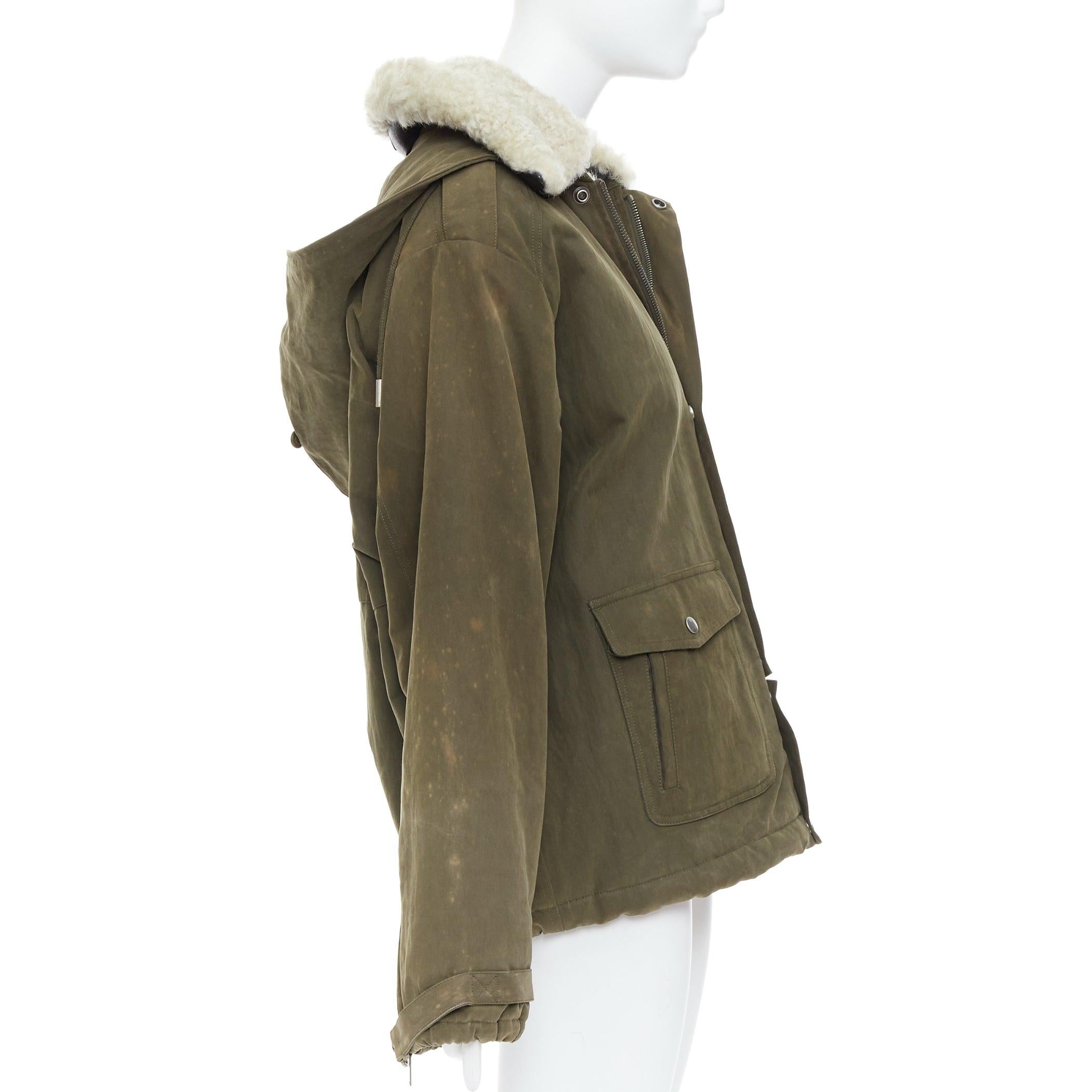 SAINT LAURENT 2017 cream full shearling lined cotton utility parka coat FR40 L 1