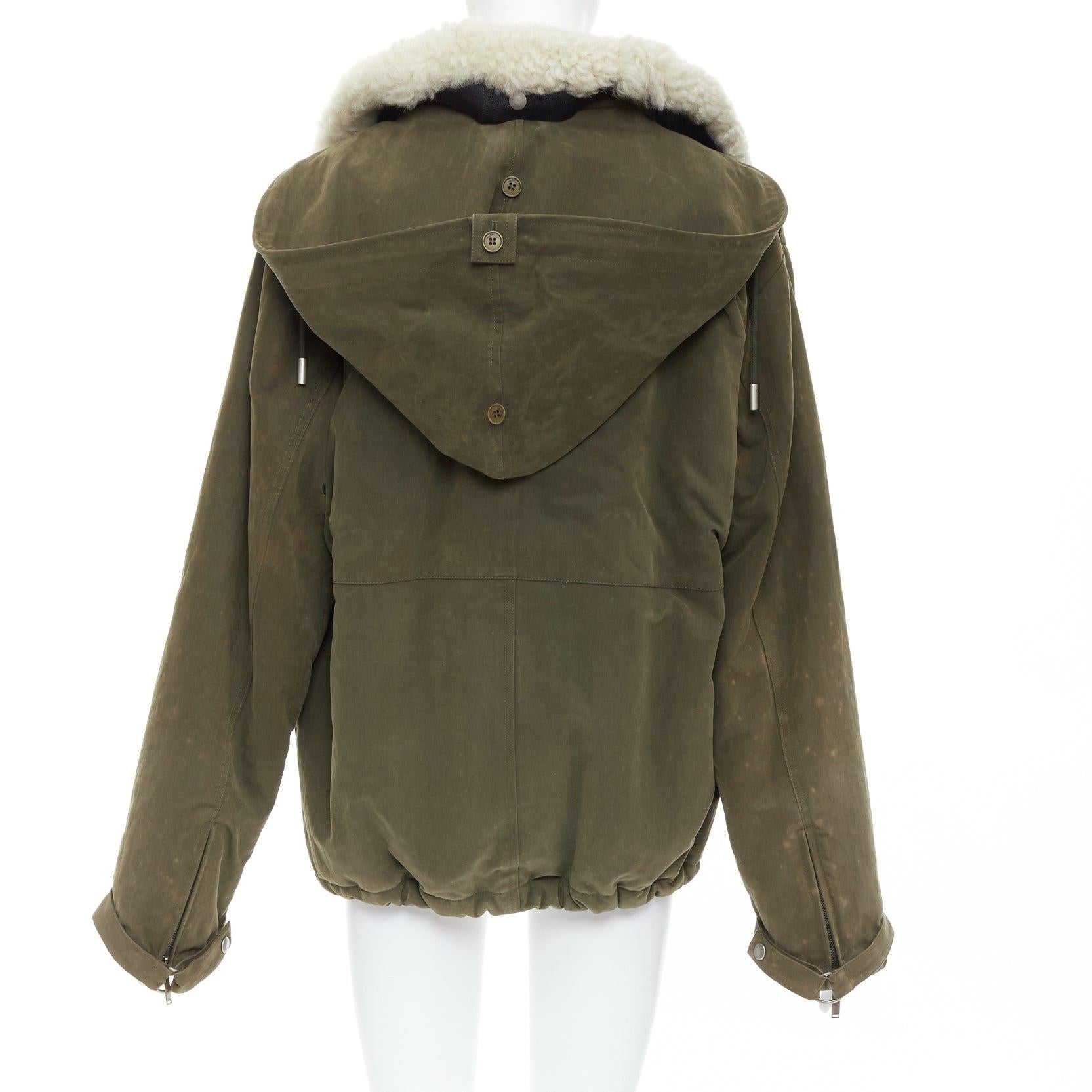 SAINT LAURENT 2017 cream full shearling lined cotton utility parka coat FR40 L 2