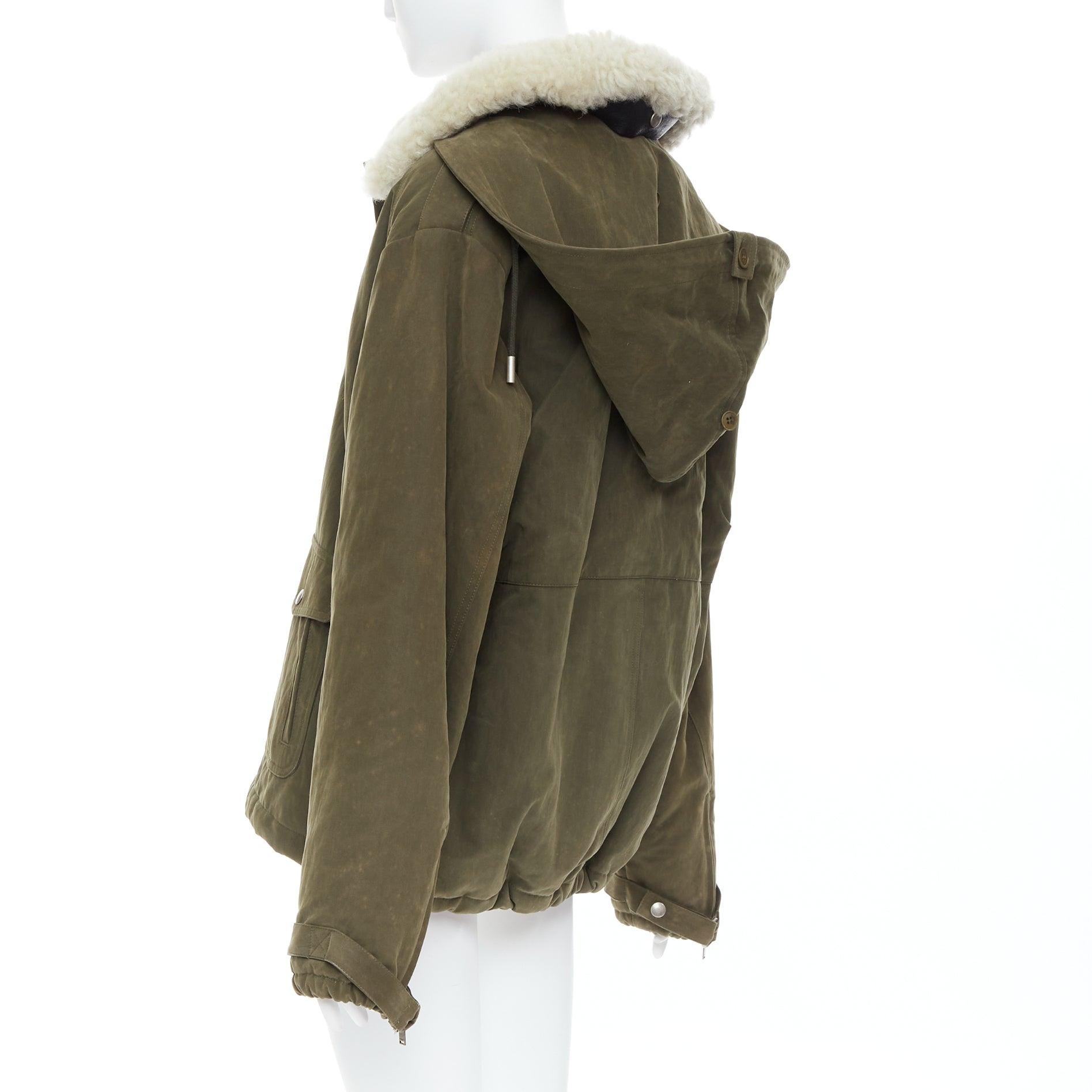 SAINT LAURENT 2017 cream full shearling lined cotton utility parka coat FR40 L 3
