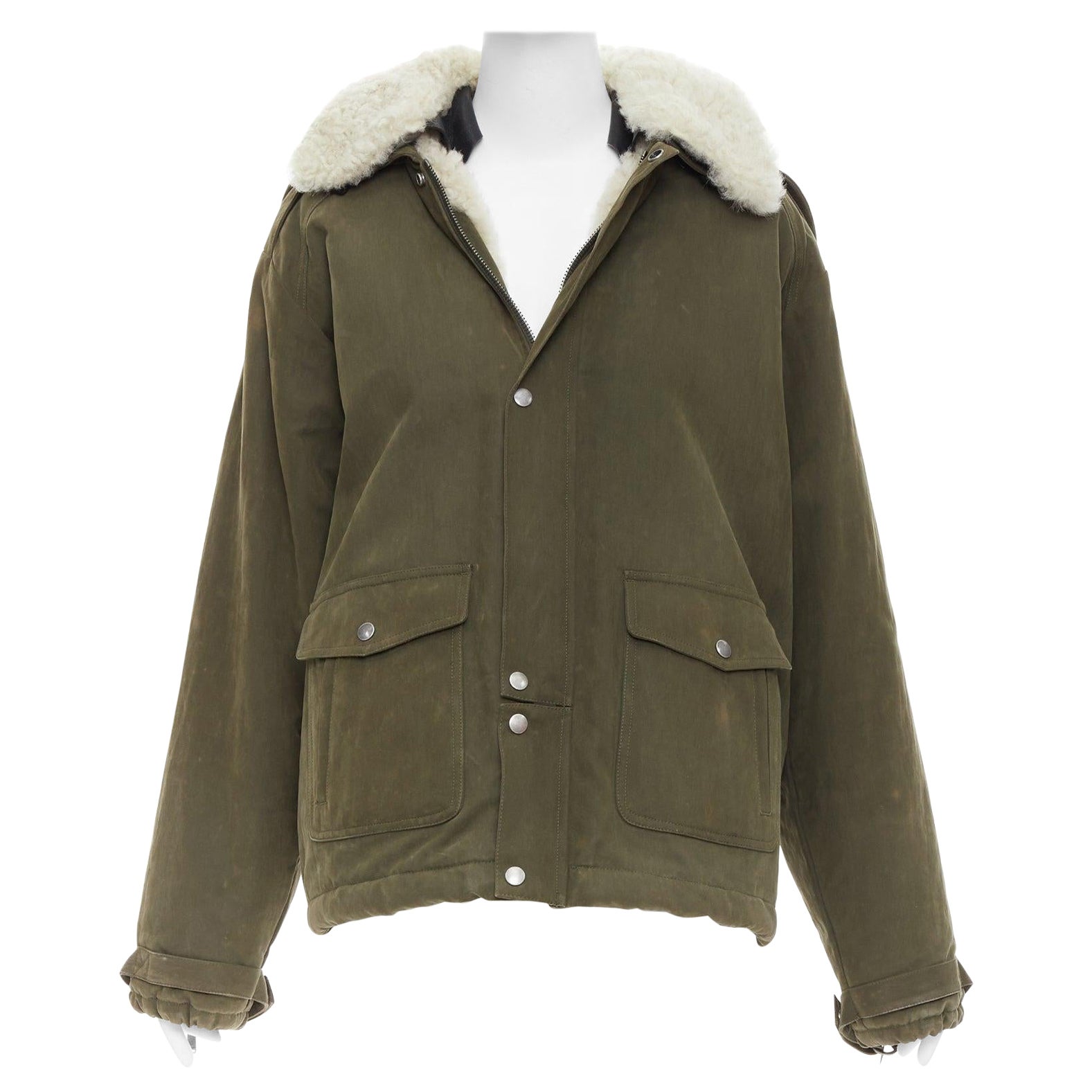 SAINT LAURENT 2017 cream full shearling lined cotton utility parka coat FR40 L