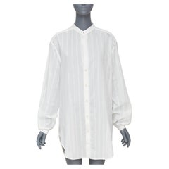 SAINT LAURENT 2017 crinkled striped tonal white cotton longline tunic shirt FR38