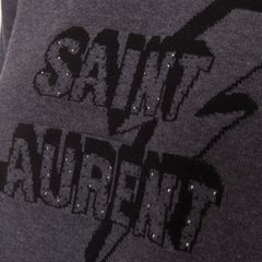 SAINT LAURENT 2017 Eclair Lightning Bolt black logo micro stud hooded sweater XS