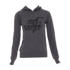 SAINT LAURENT 2017 Eclair Lightning Bolt black logo micro stud hooded sweater XS