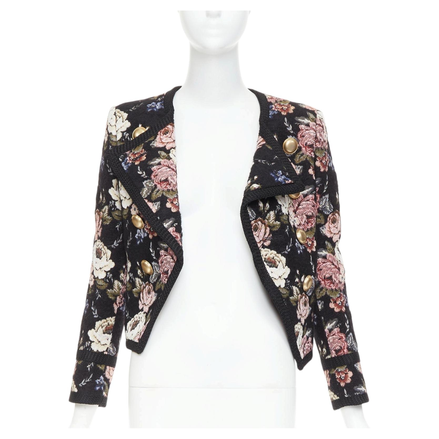 Saint Laurent 2017 Offiziersjacke in Gold mit floralem Jacquard-Muster, kurz geschnitten, Größe FR36 S