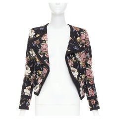 SAINT LAURENT 2017 floral jacquard tapestry gold crop officer jacket FR36 S