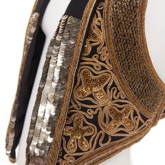 SAINT LAURENT 2017 gold sequins rope bead embellished waistcoat vest FR36 S