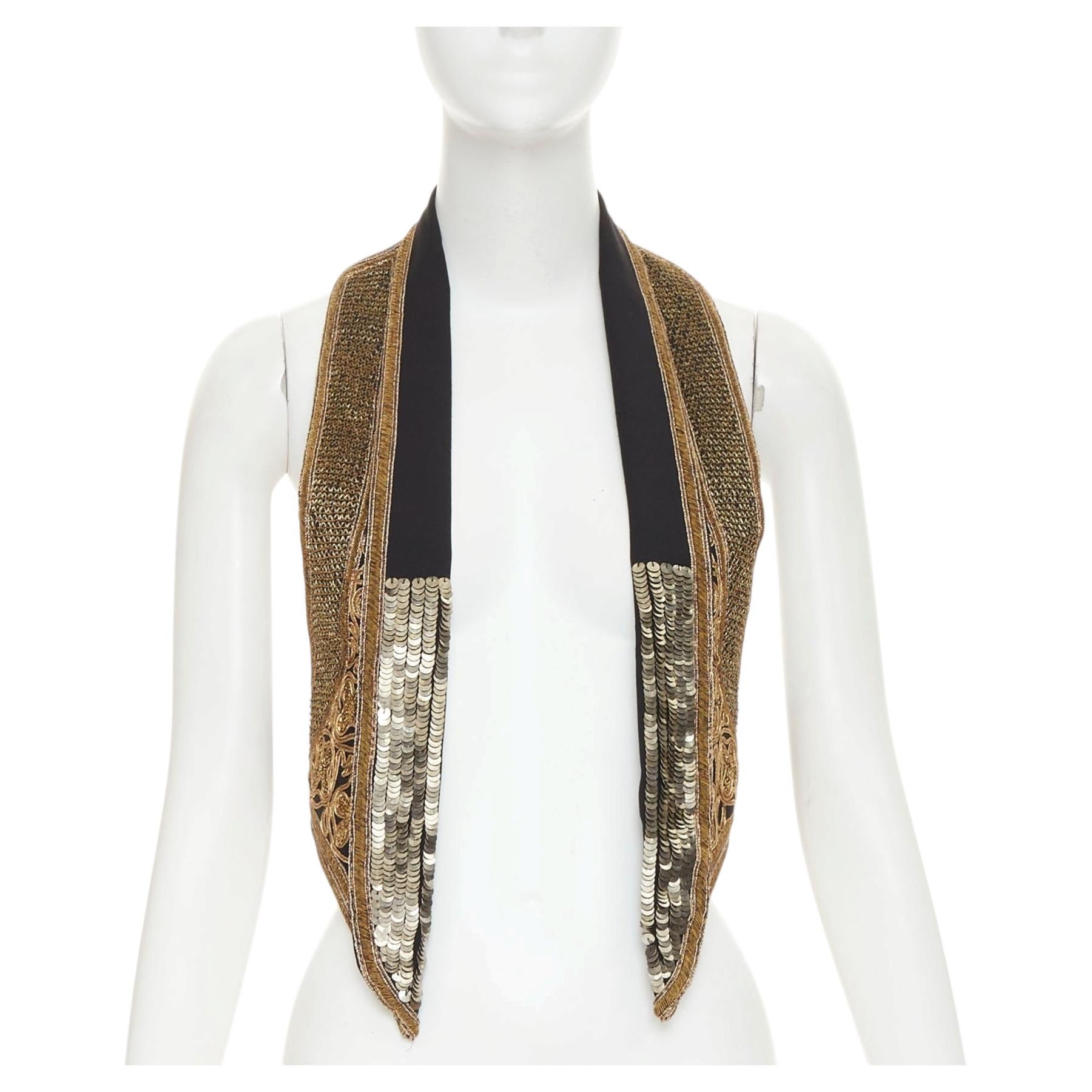 Pre-owned Saint Laurent 2017 Gold Sequins Rope Bead Embellished Waistcoat Vest Fr36 S In Gray