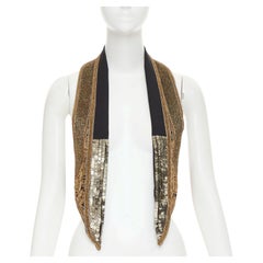 SAINT LAURENT 2017 gold sequins rope bead embellished waistcoat vest FR36 S