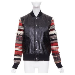 SAINT LAURENT 2017 Heaven ethnic embroidered sleeves calf leather bomber FR38 M