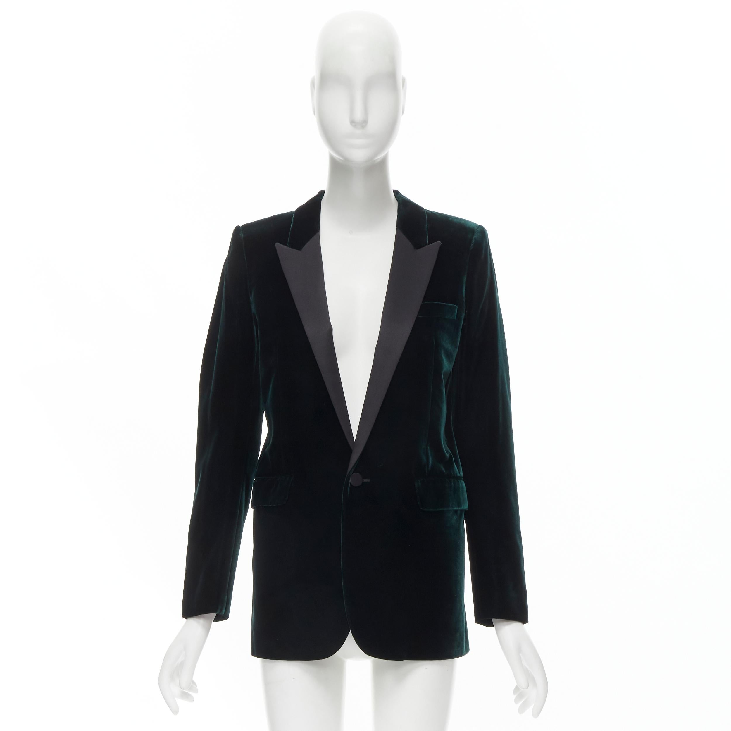 SAINT LAURENT 2017 jewel tone green velvet tuxedo blazer jacket  FR38 S 3