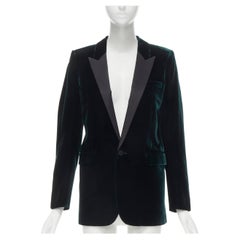 SAINT LAURENT 2017 jewel tone green velvet tuxedo blazer jacket  FR38 S