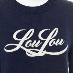 SAINT LAURENT 2017 LouLou Script navy wool cream embroidered crew neck sweater M