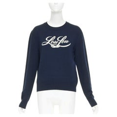 SAINT LAURENT 2017 LouLou Script navy wool cream embroidered crew neck sweater M