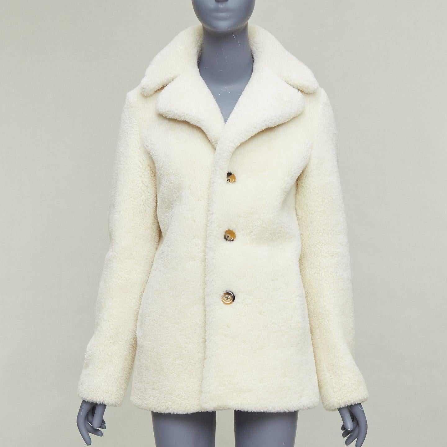 White SAINT LAURENT 2017 off white sheepskin shearling teddy coat FR36 S For Sale