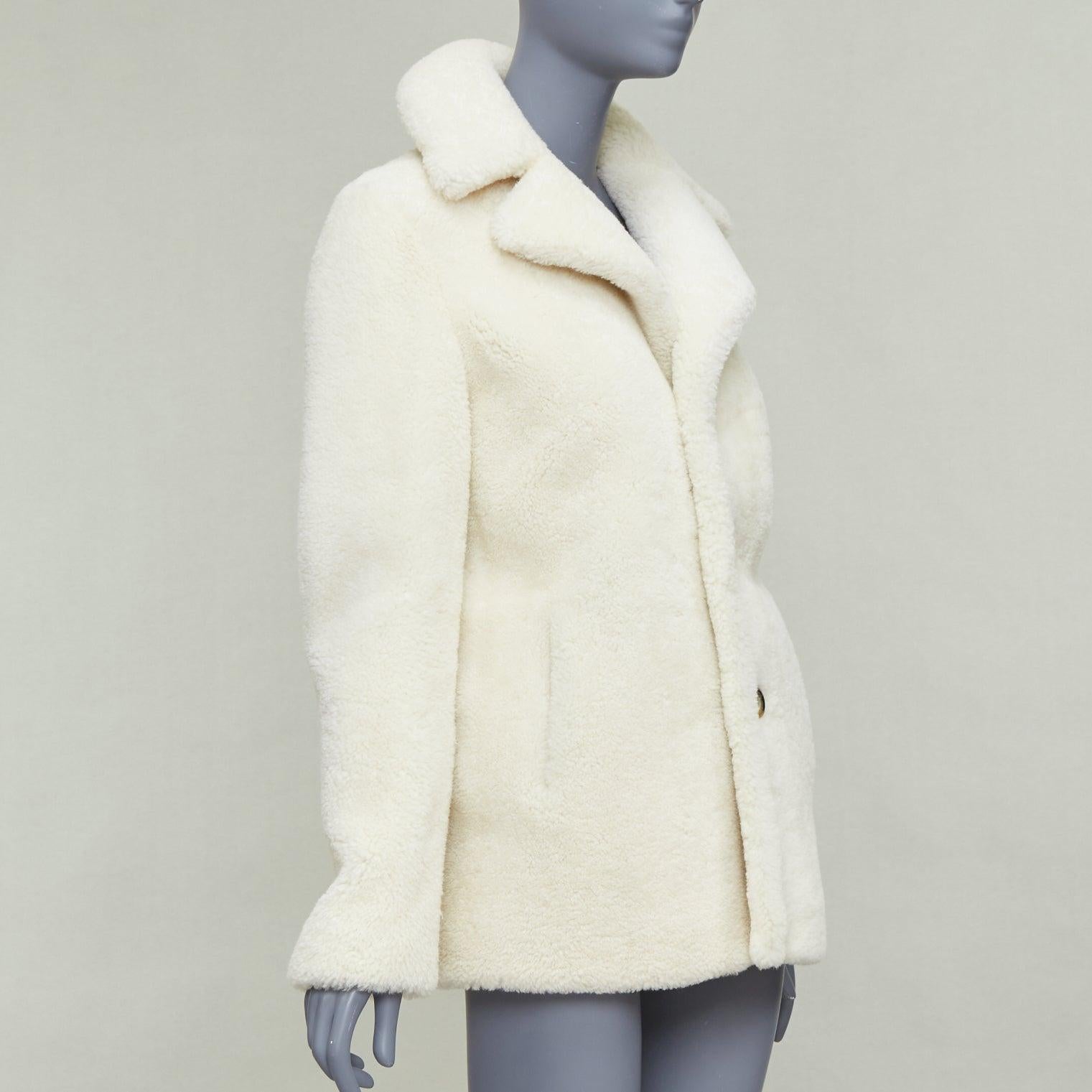 Women's SAINT LAURENT 2017 off white sheepskin shearling teddy coat FR36 S For Sale