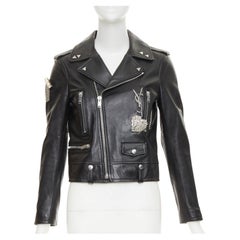 SAINT LAURENT 2017 Pearl Heart embellished black lambskin biker jacket S
