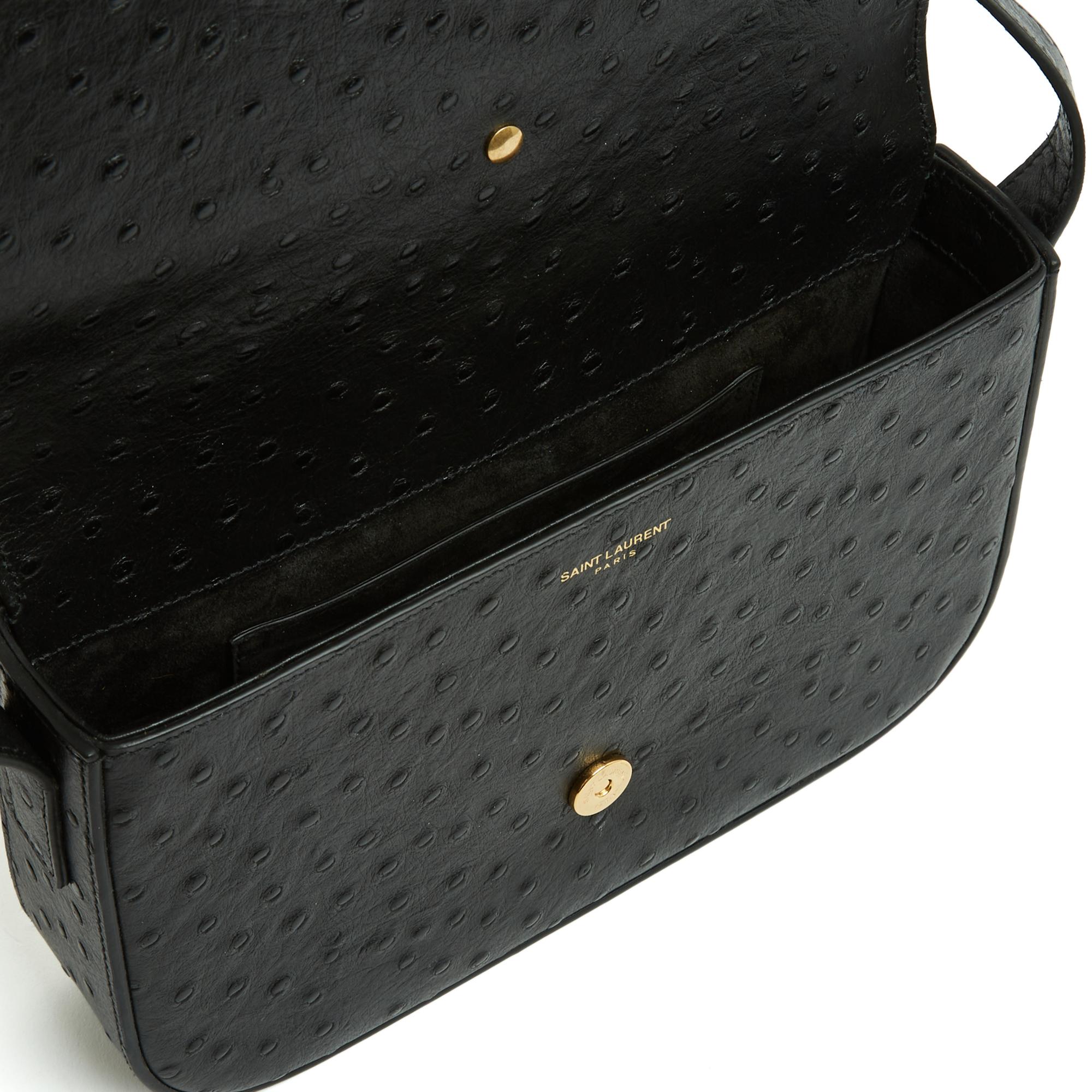Saint Laurent 2017 Sac Autruche noir Eddie Schwarze Leder-Umhängetasche Pristine im Angebot 3