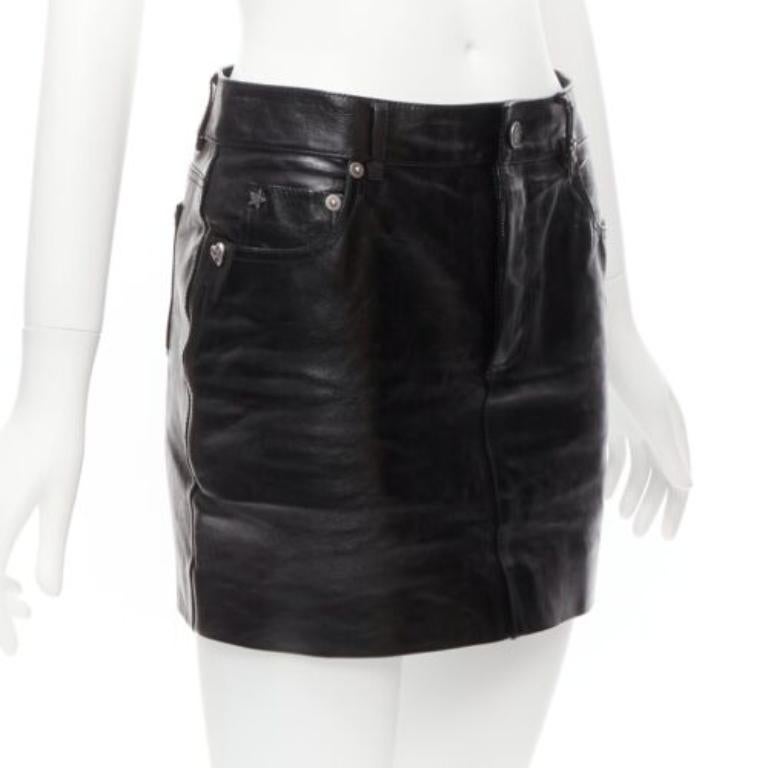 Black SAINT LAURENT 2017 silver heart star arrow charm stud black leather skirt FR36 S For Sale