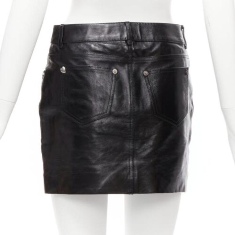 SAINT LAURENT 2017 silver heart star arrow charm stud black leather skirt FR36 S For Sale 1