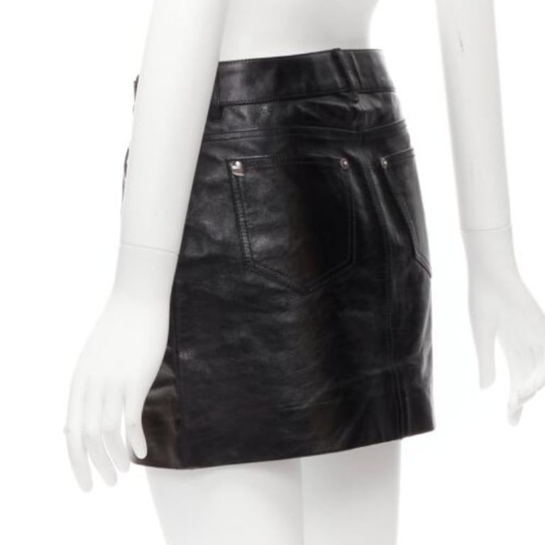 SAINT LAURENT 2017 silver heart star arrow charm stud black leather skirt FR36 S For Sale 2