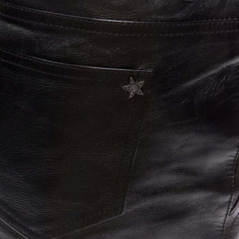 SAINT LAURENT 2017 silver heart star arrow charm stud black leather skirt FR36 S For Sale 4