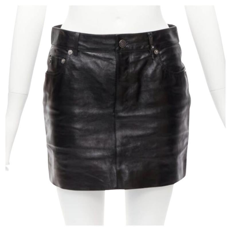 SAINT LAURENT 2017 silver heart star arrow charm stud black leather skirt FR36 S For Sale