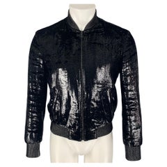 SAINT LAURENT 2017 Size 36 Black Metallic Polyamide Silk Bomber Jacket