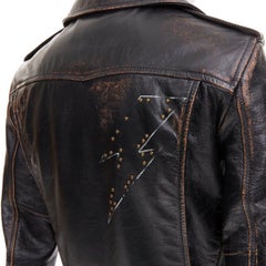 SAINT LAURENT 2017 Thunder Studded distressed calfskin moto bike jacket FR38 M