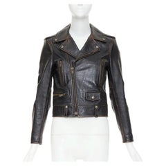 SAINT LAURENT 2017 Thunder Studded distressed calfskin moto bike jacket FR38 M