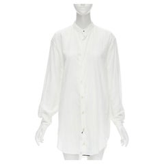 SAINT LAURENT 2017 white fine cotton frayed striped long tunic shirt FR36 S