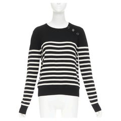 SAINT LAURENT 2017 white wool nautical striped button sailor pullover sweater L