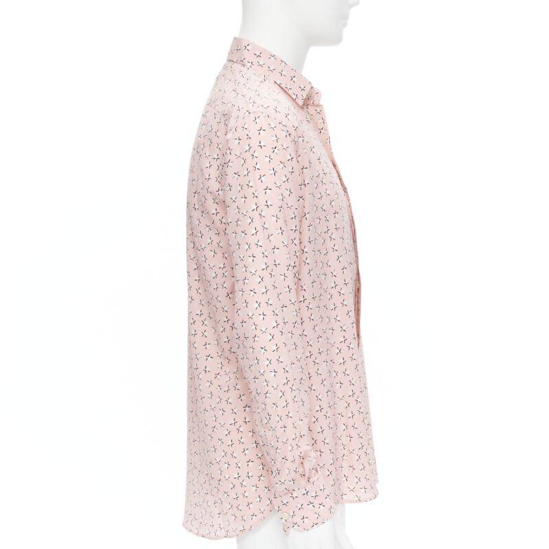 Beige Saint Laurent 2018 100% seta rosa bianco stampa stelle camicia manica lunga EU38 S in vendita
