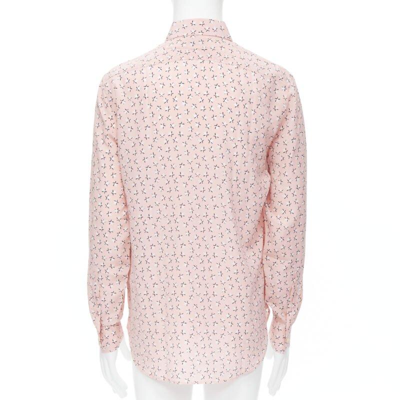 Men's Saint Laurent 2018 100% silk pink white star print long sleeve shirt EU38 S For Sale