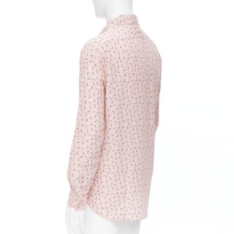 Uomo Saint Laurent 2018 100% seta rosa bianco stampa stelle camicia manica lunga EU38 S in vendita
