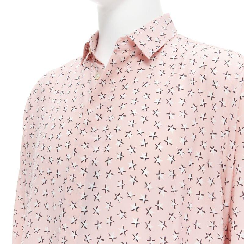 Saint Laurent 2018 100% seta rosa bianco stampa stelle camicia manica lunga EU38 S in vendita 1