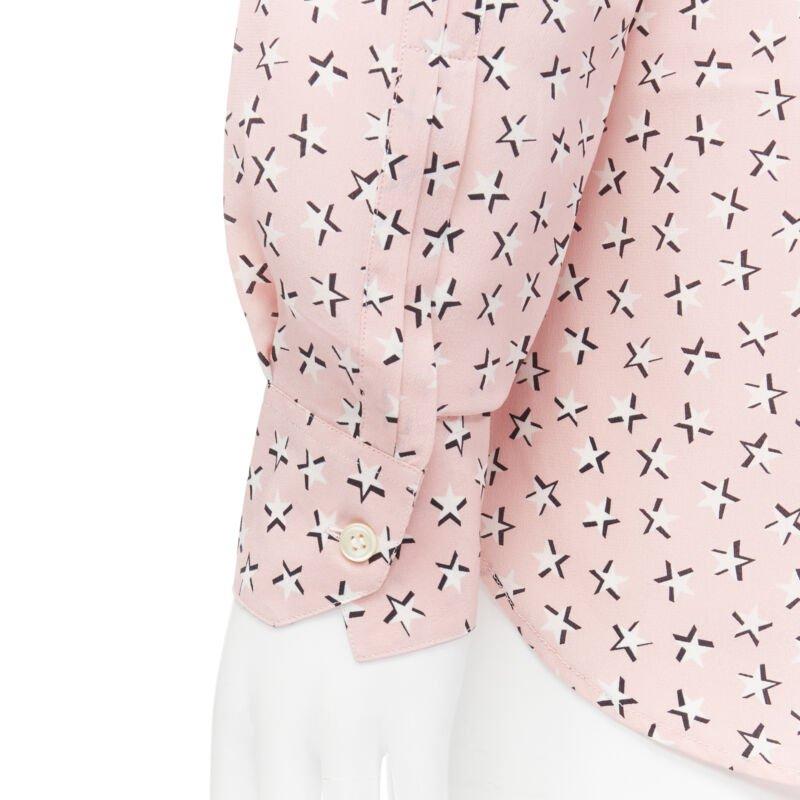 Saint Laurent 2018 100% seta rosa bianco stampa stelle camicia manica lunga EU38 S in vendita 4