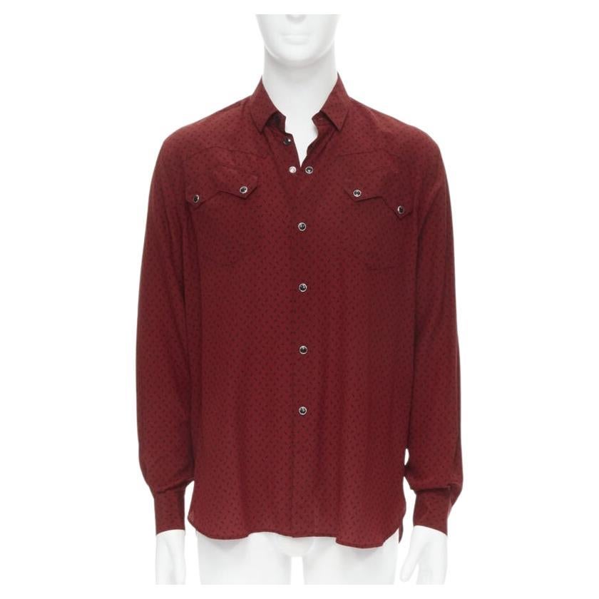 SAINT LAURENT 2018 100% silk red black print western casual shirt EU38 S For Sale