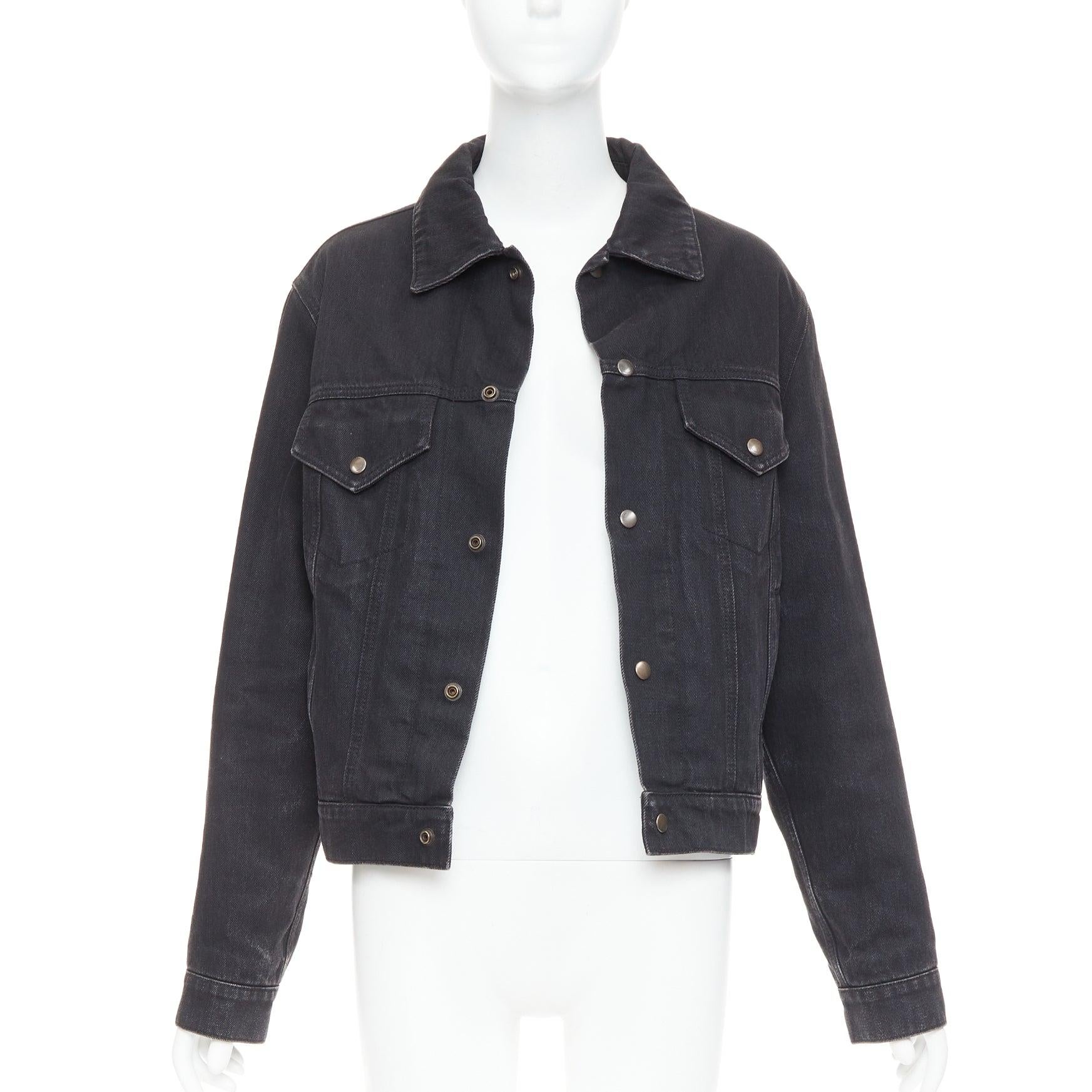 SAINT LAURENT 2018 black classic washed denim snap buttons trucker jacket M Negro en venta